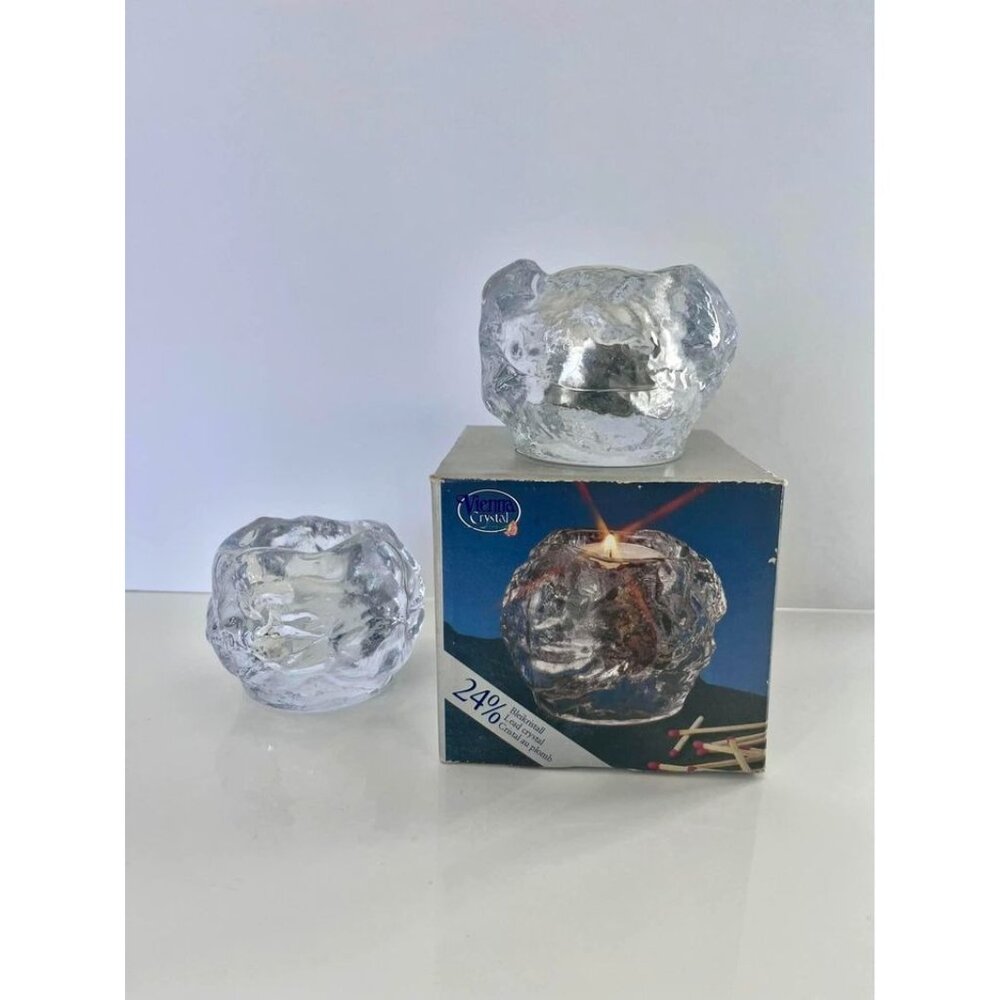 Vintage-MCM 2 Vienna Lead Crystal Snowball candle holders